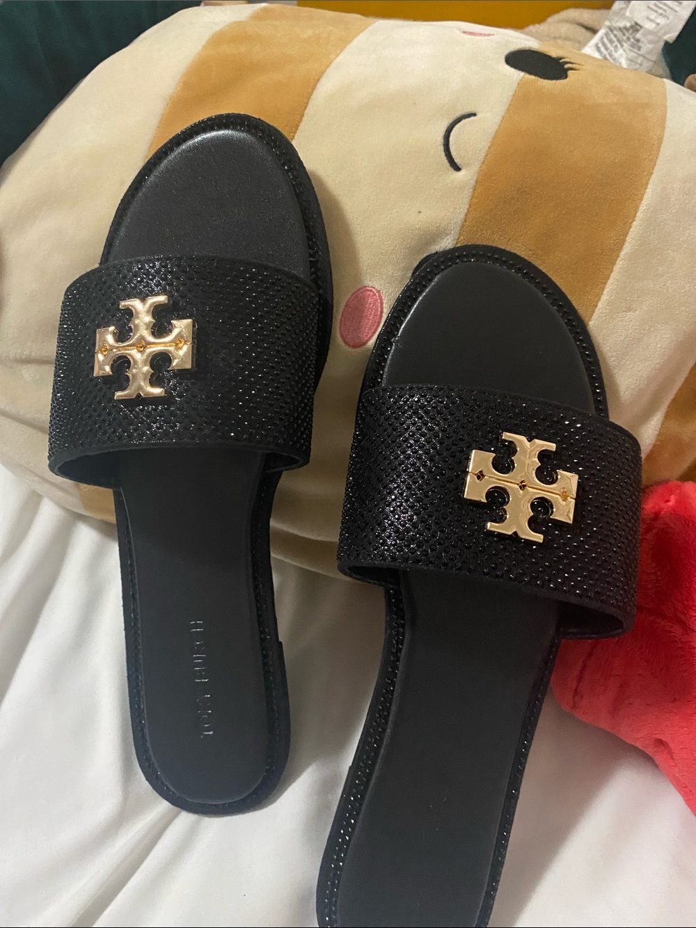Tory Burch Black Crystal Logo Slide Sandals - Picture 2 of 4